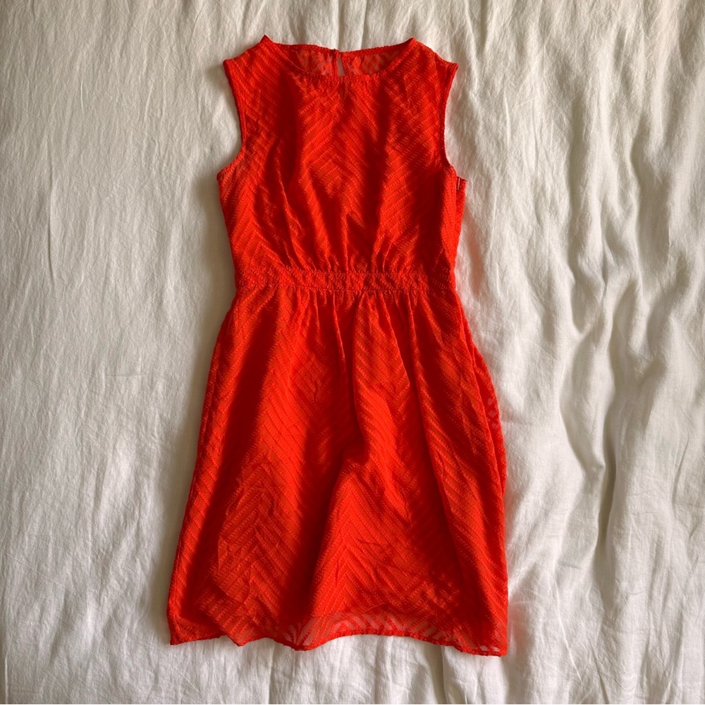JCrew Zig Zag Chevron Dress, Size 0, Neon Orange